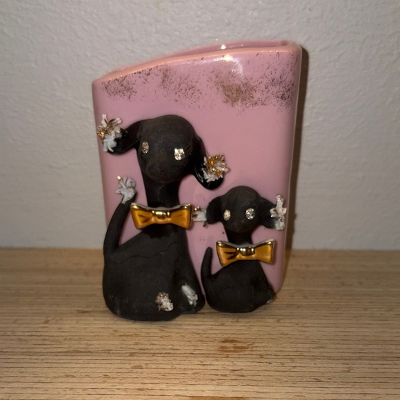 Vintage Other - Vintage MId-Century Pink Ceramic/ Black Poodle Hanging Wall Pocket